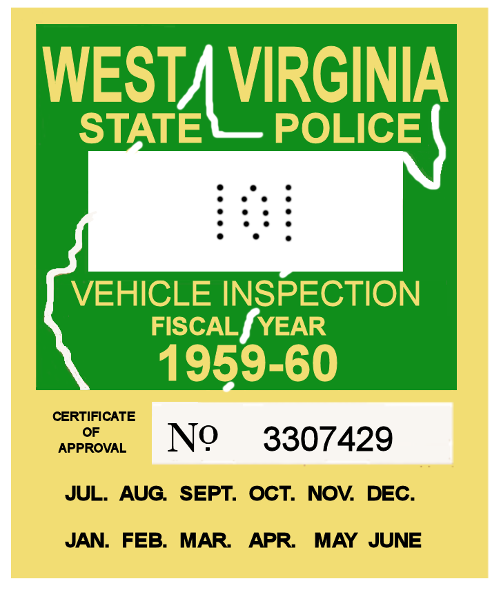 1959-60 West Virginia INSPECTION Sticker